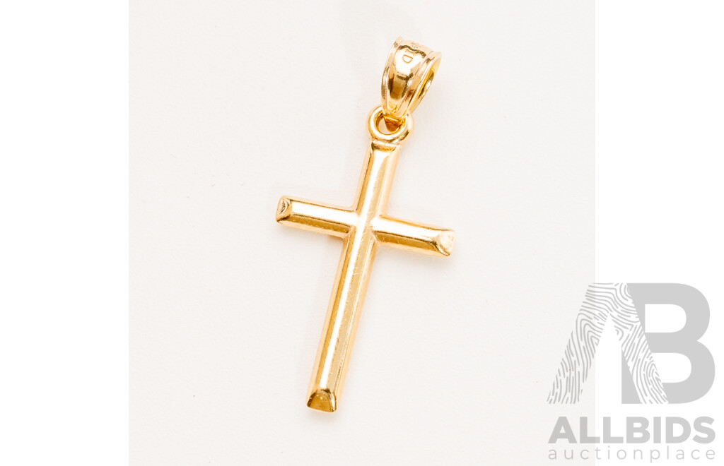 9ct Yellow Gold Cross Pendant, as New, 25mm, 0.43 Grams