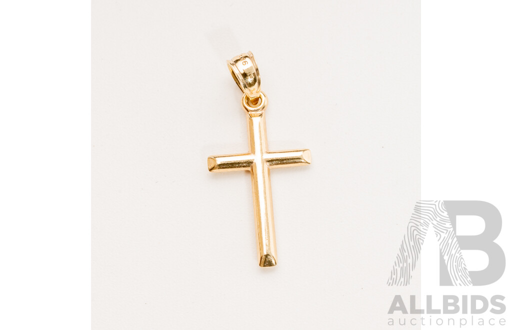 9ct Yellow Gold Cross Pendant, as New, 25mm, 0.43 Grams