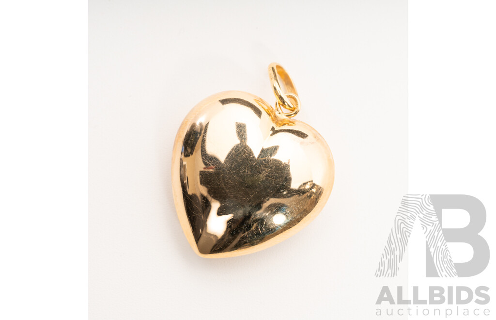 9ct Yellow Gold Puffy Heart Pendant, 28mm Long, 1.94 Grams