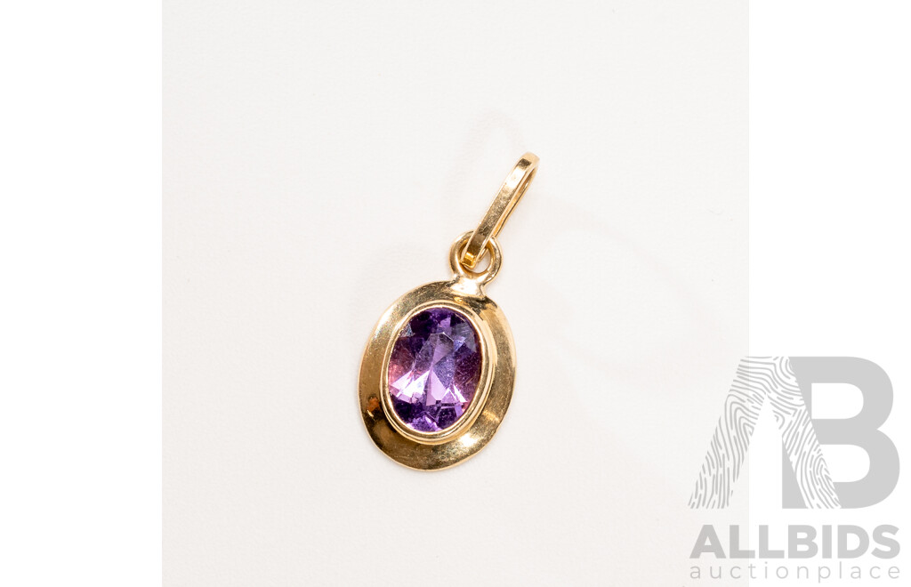 9ct Amethyst Pendant, as New, 18mm Long, 1.29 Grams