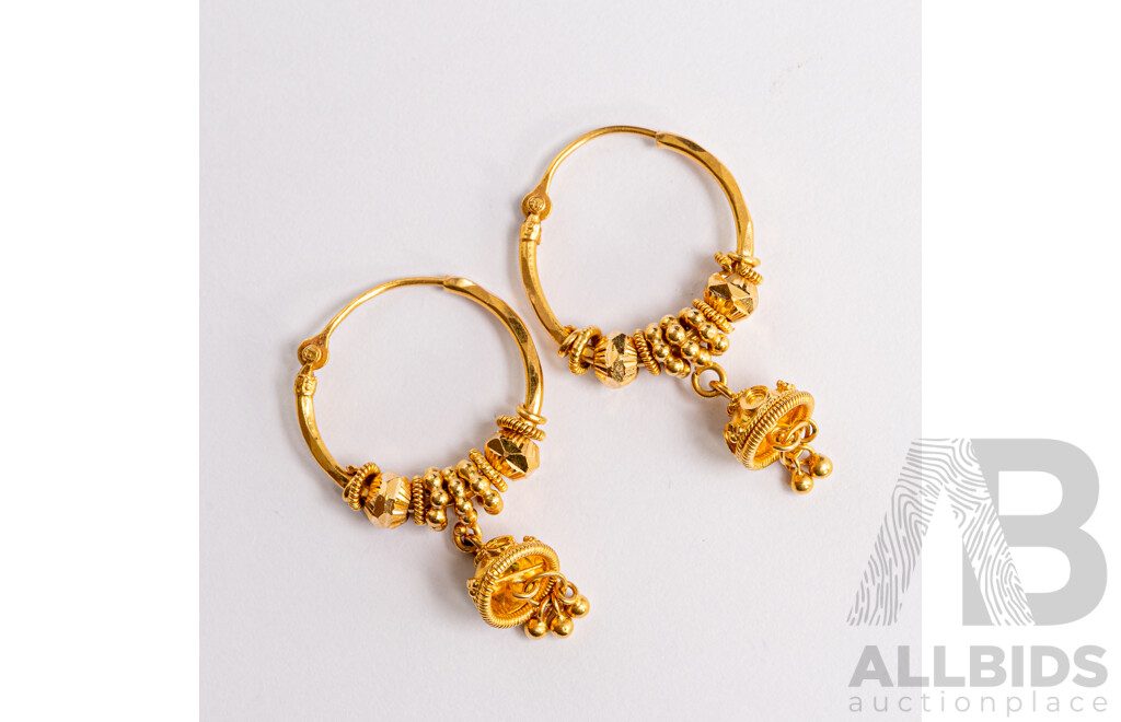 22ct Jhumki Jhumka Hoop Earrings, 20mm, Like New, 6.63 Grams