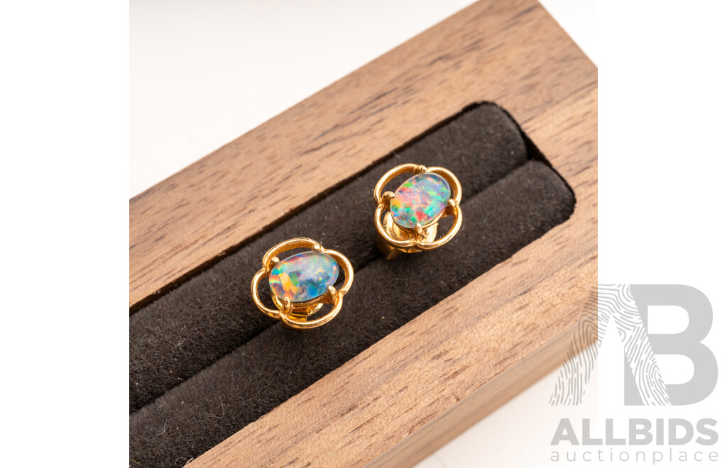 9ct Opal Triplet Stud Earrings, 8.9mm, 1.11 Grams