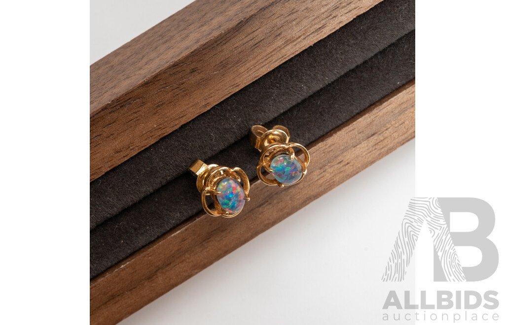 9ct Opal Triplet Stud Earrings, 8.9mm, 1.11 Grams