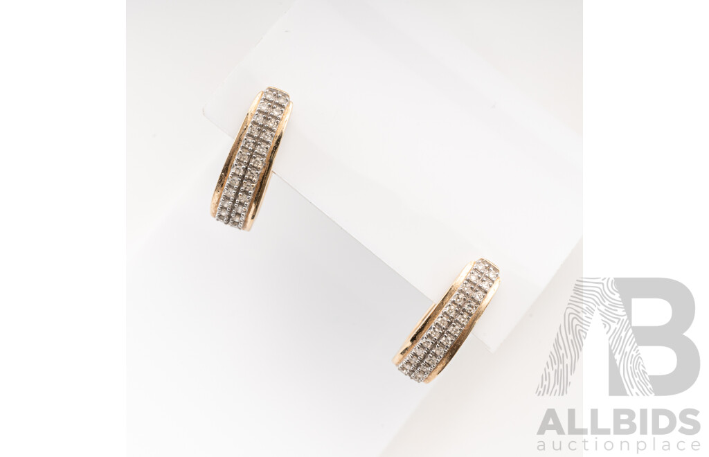 9ct Diamond Set Oval Hoop Earrings, TDW0.25ct, 15mm, 2.85 Grams