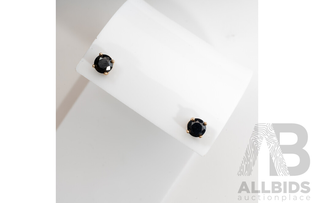 9ct Dark Blue Sapphire Stud Earrings, 5mm, 0.74 Grams