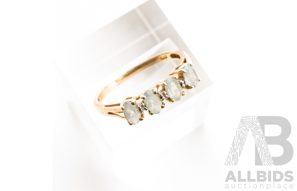 9ct Vintage Aquamarine Bridge Ring, TDW Size R, 2.02 Grams