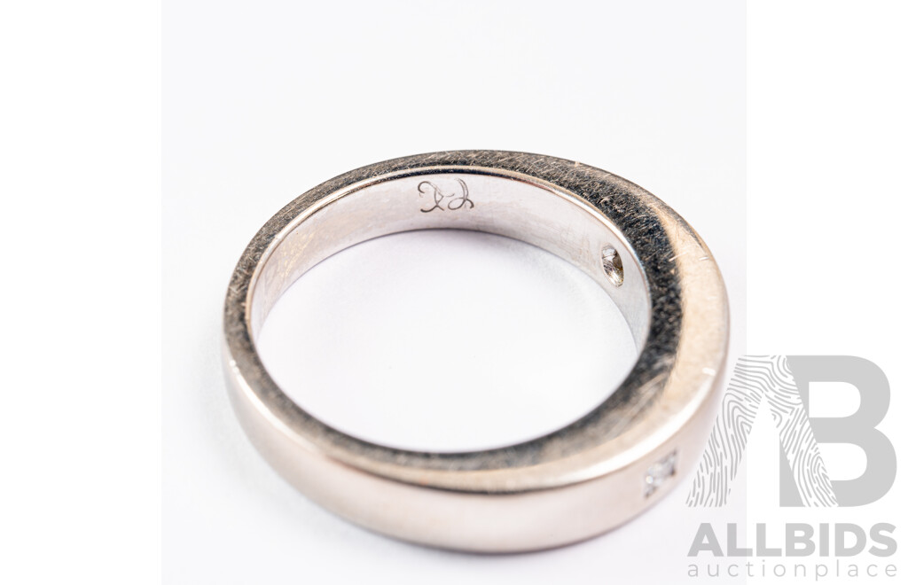 18ct Handmade White Gold Diamond Set Wedding Ring, TDW 0.15ct, Size L, 8.20 Grams