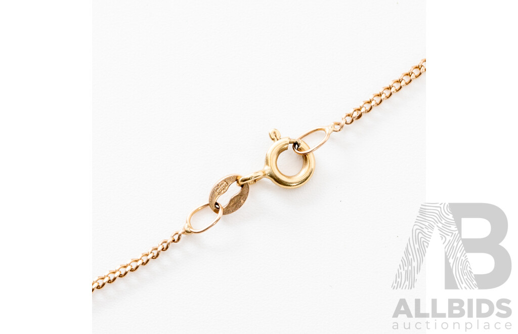 9ct Cultured 11.7mm Pearl Drop Pendant on 9ct Curb Link Necklace, 50cm, 5.23 Grams