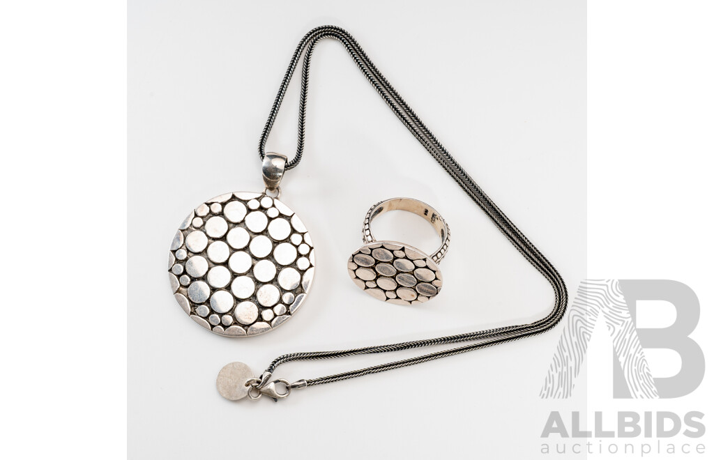NAJO Sterling Silver Statement Circle Pendant and Ring Set, 34.12 Grams