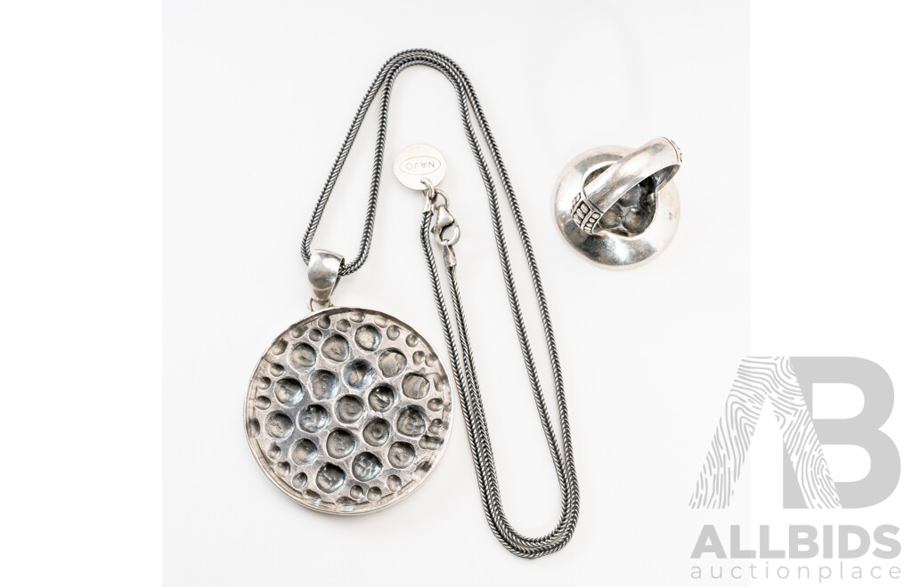 NAJO Sterling Silver Statement Circle Pendant and Ring Set, 34.12 Grams