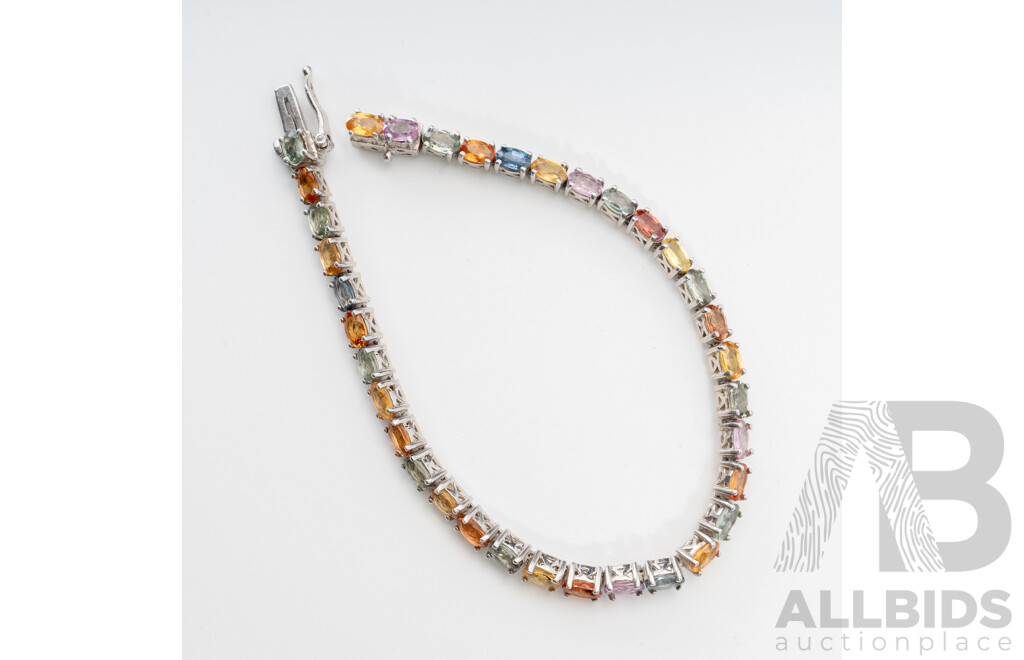 Sterling Silver Tourmaline Tennis Bracelet, 17.5cm Long, 10.39 Grams