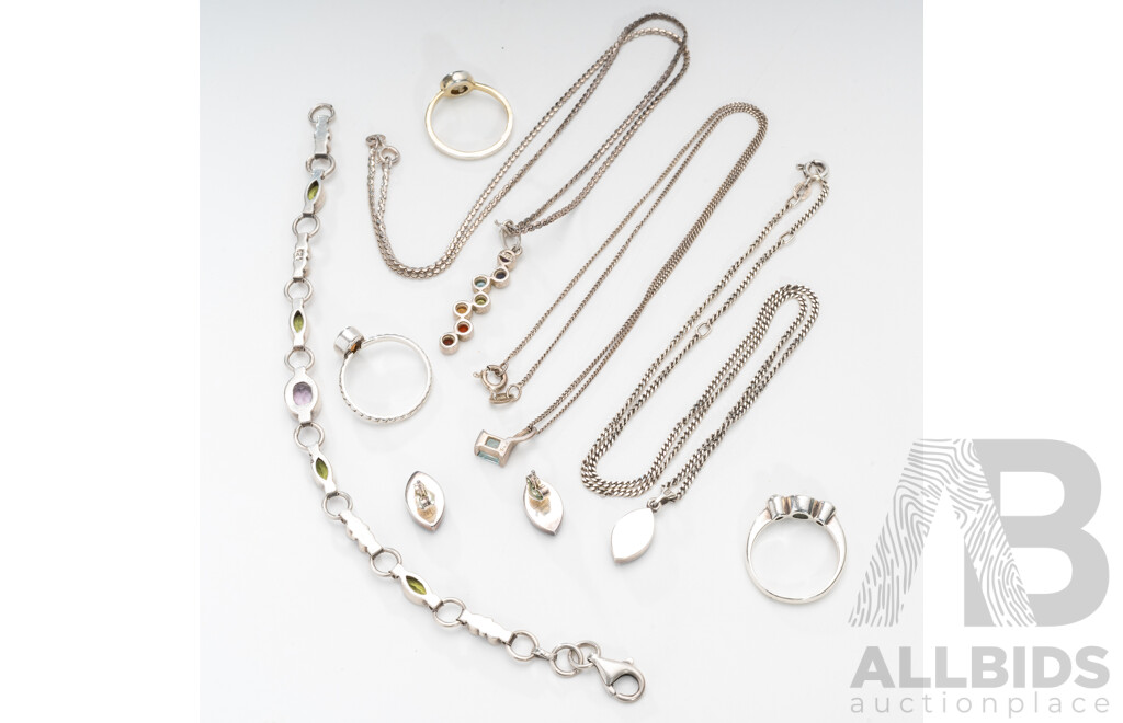 Collection of Sterling Silver Gemstone Jewellery Including Labradorite, Topaz, Peridot & Amethyst, 32.94 Grams