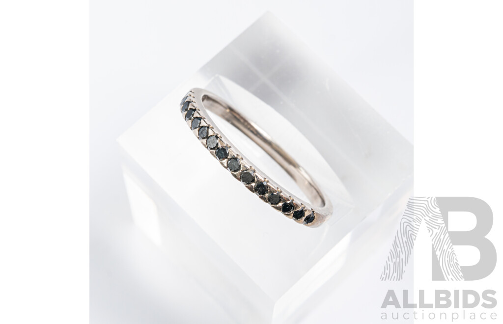 18ct White Gold Black Diamond Set Wedding/stacker Ring, Est TDW0.25ct, Size M, 2.45 Grams