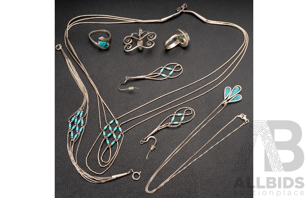 Sterling Silver Vintage Turquoise Jewellery Collection, 33.0 Grams