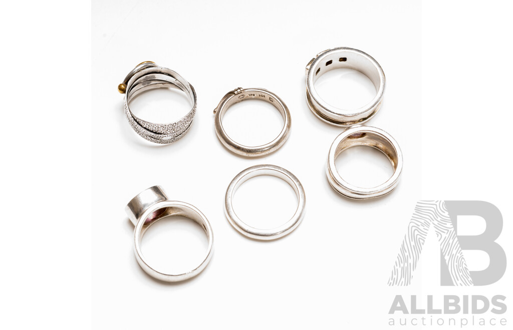 Collection of (6) Sterling Silver Rings with Bezel Set Amethyst & Topaz, Sizes J-Q, 32.80 Grams