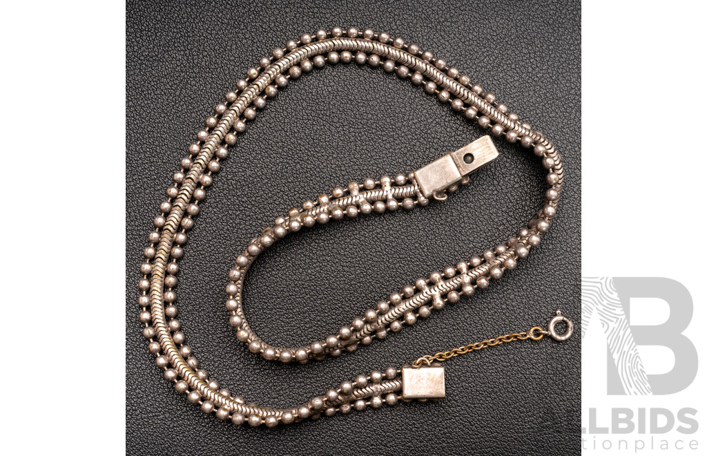 Sterling Silver Vintage Ornate Necklet with Ball Detail & Box Clasp, 37.35 Grams