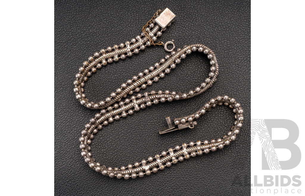 Sterling Silver Vintage Ornate Necklet with Ball Detail & Box Clasp, 37.35 Grams