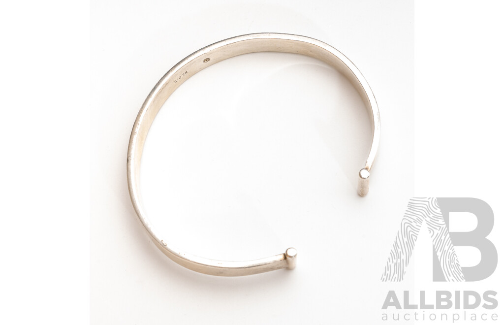 Solid Sterling Silver Unisex Open Cuff Bangle, 66mm, 30.48 Grams