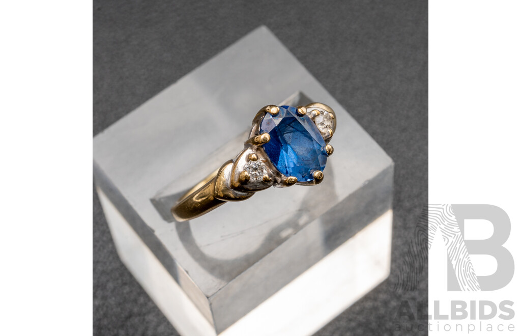 9ct Vintage Sapphire & Diamond Ring, TDW0.12ct, Size M, 2.88 Grams