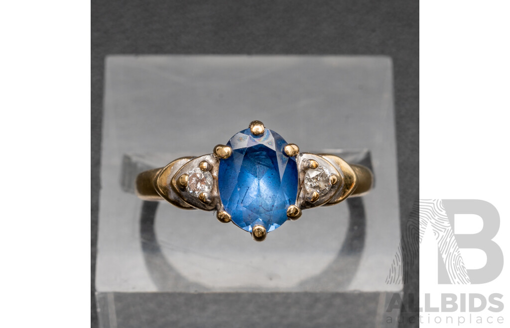9ct Vintage Sapphire & Diamond Ring, TDW0.12ct, Size M, 2.88 Grams