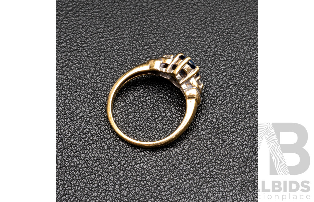 9ct Vintage Sapphire & Diamond Ring, TDW0.12ct, Size M, 2.88 Grams