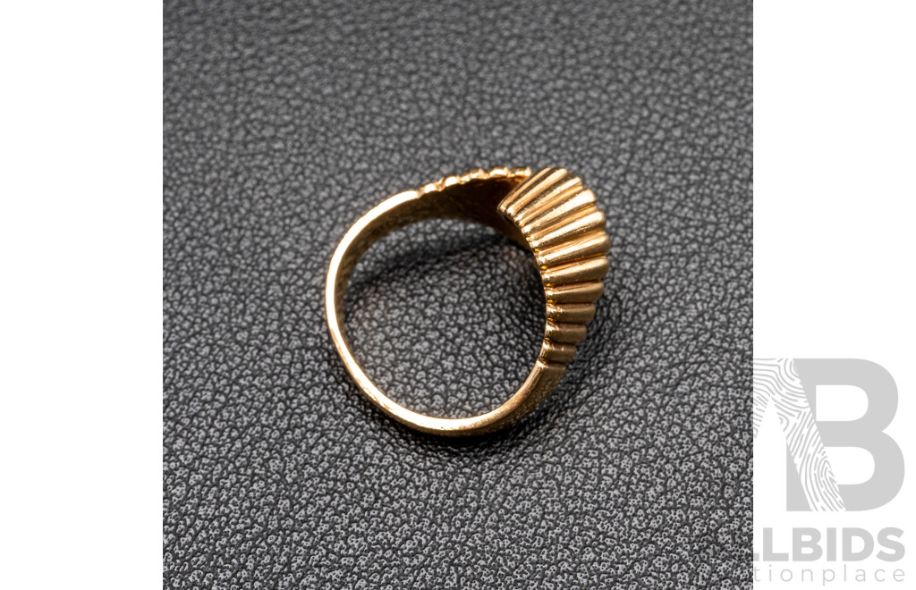 9ct Vintage Yellow Gold Ring Modernist Ring, Size L, 4.50 Grams