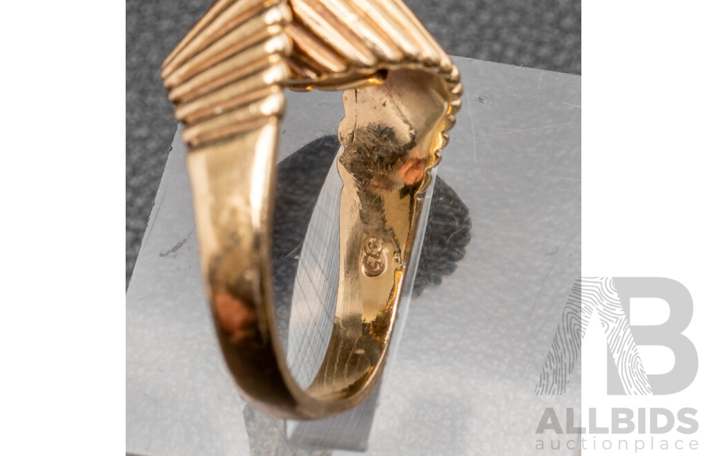 9ct Vintage Yellow Gold Ring Modernist Ring, Size L, 4.50 Grams