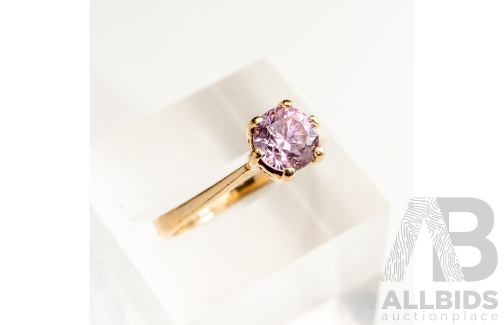 9ct Vintage Created Pink Sapphire Solitaire Ring, 5.8mm, Size M1/2, 2.31 Grams