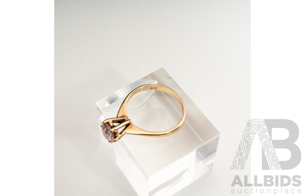 9ct Vintage Created Pink Sapphire Solitaire Ring, 5.8mm, Size M1/2, 2.31 Grams