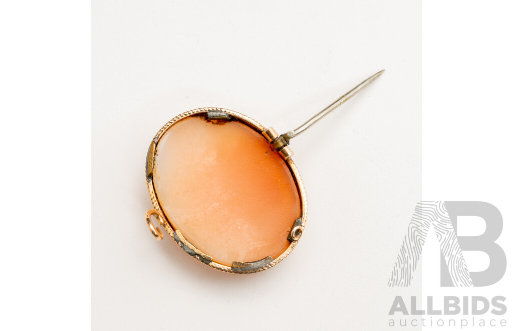 14ct Carved Shell Cameo Brooch, 26mm X 22mm, 5.39 Grams
