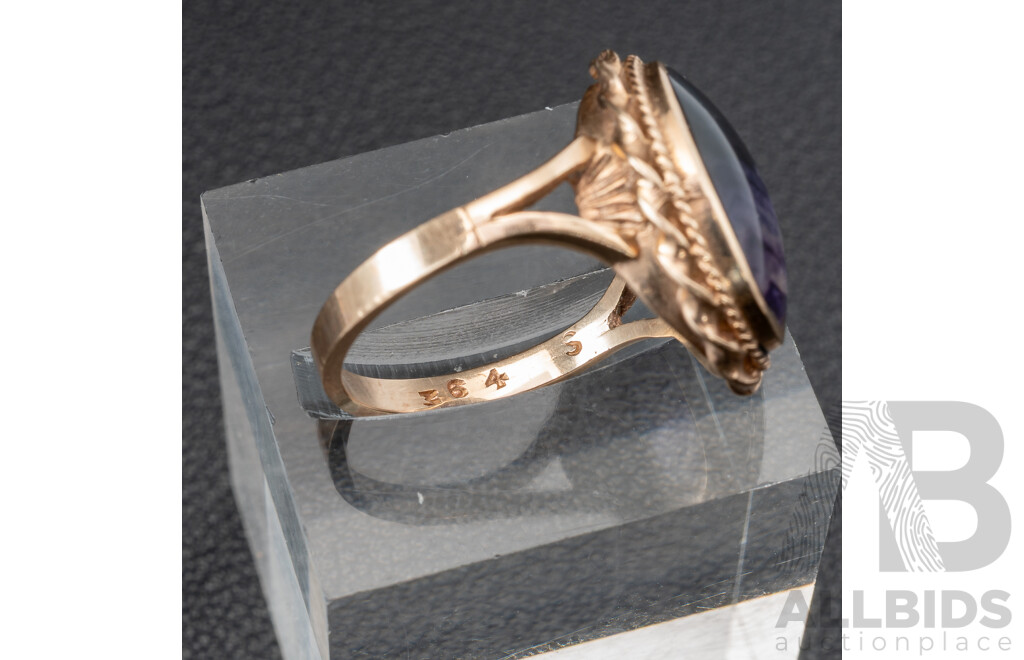 9ct Vintage Blue John Cabochon Ring, Size L, 4.08 Grams