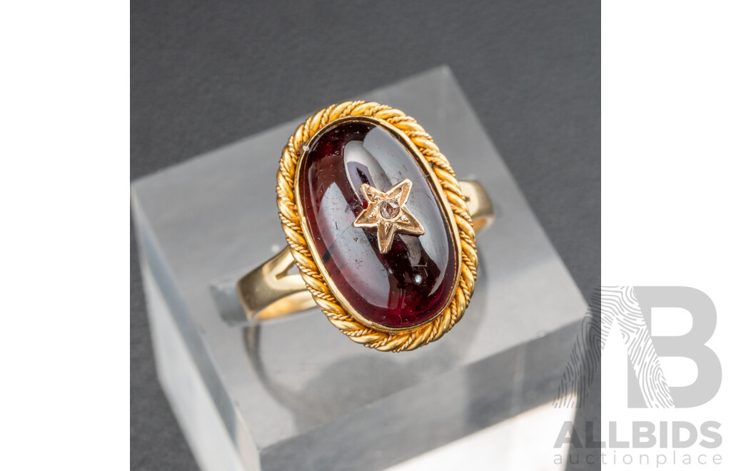 Antique Victorian 9ct Garnet & Rose Cut Diamond Ring, Size N, 3.74 Grams