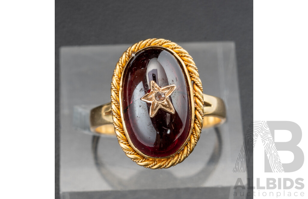 Antique Victorian 9ct Garnet & Rose Cut Diamond Ring, Size N, 3.74 Grams