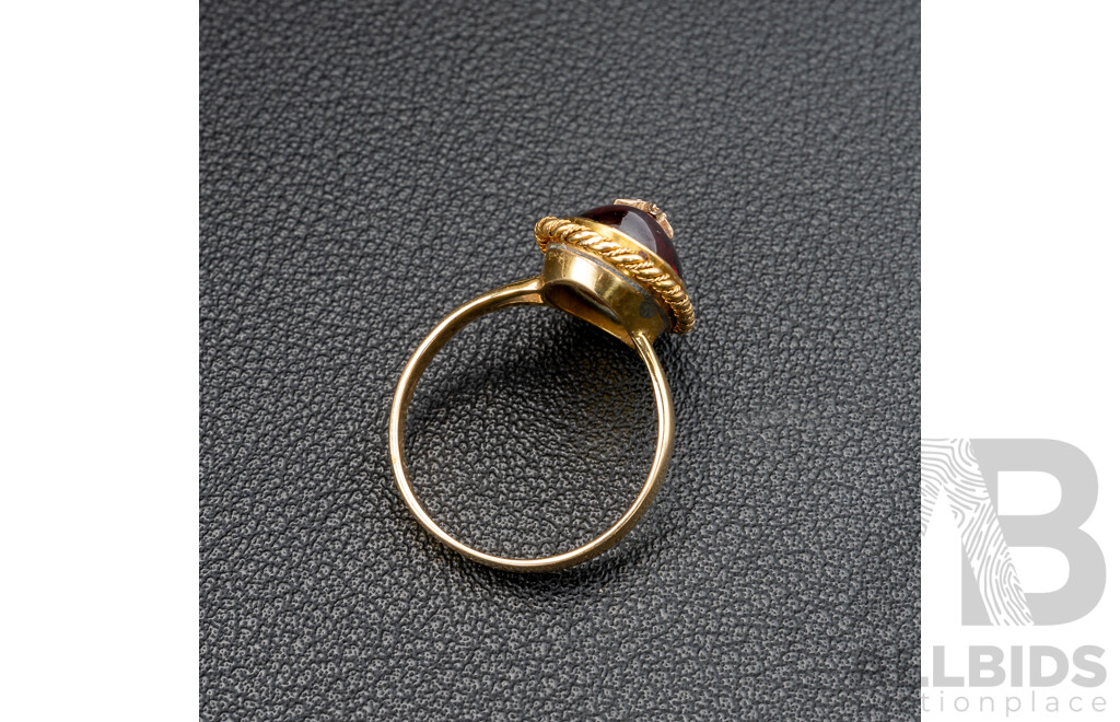 Antique Victorian 9ct Garnet & Rose Cut Diamond Ring, Size N, 3.74 Grams
