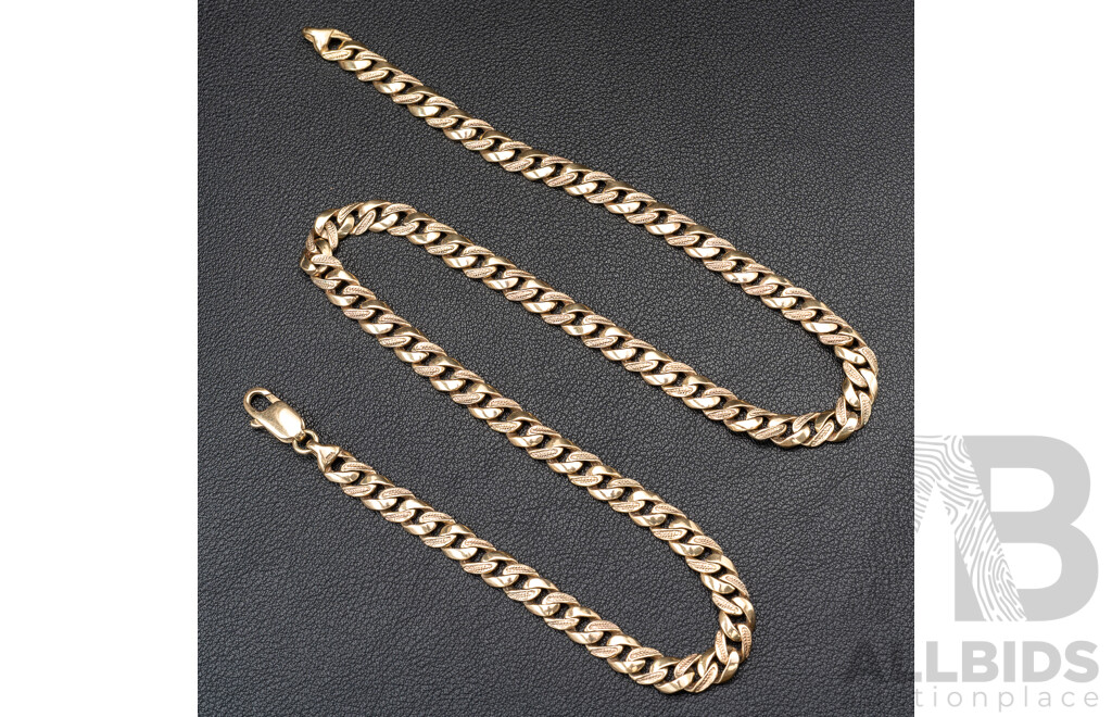 9ct Reversible Pattern/polished Curb Link Necklace, 50cm, 41.28 Grams
