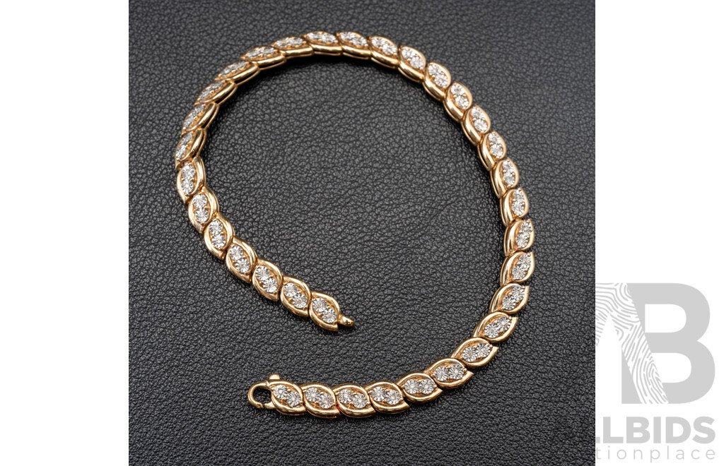 9ct Diamond Set Fancy Link Tennis Bracelet, 19cm, 9.21 Grams