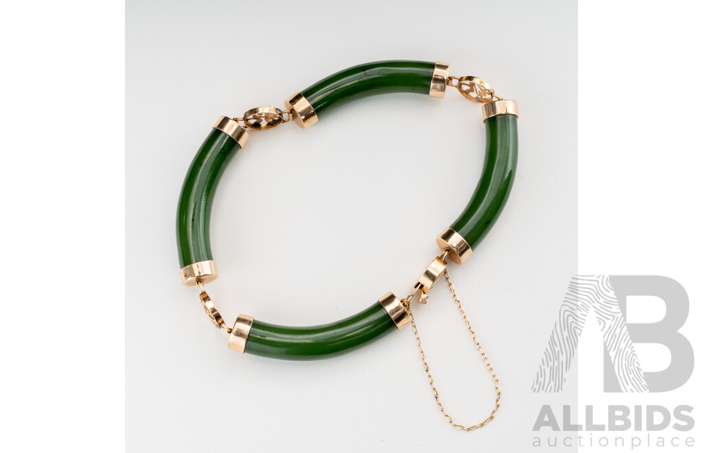 14ct Vintage Dark Green Jadeite Jade Bracelet, 58mm Internal Diameter, 19.51 Grams