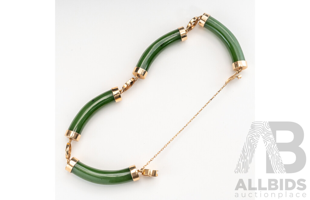 14ct Vintage Dark Green Jadeite Jade Bracelet, 58mm Internal Diameter, 19.51 Grams