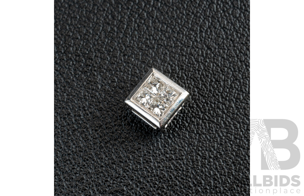 18ct White Gold Princess Cut Diamond Slider Pendant, Est TDW0.32ct, 6.85mm, 0.81 Grams