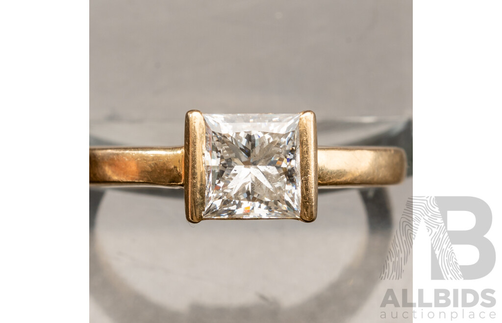 18ct 1.0ct Princess Cut Diamond Solitaire Engagement Ring, Size L, 4.50 Grams