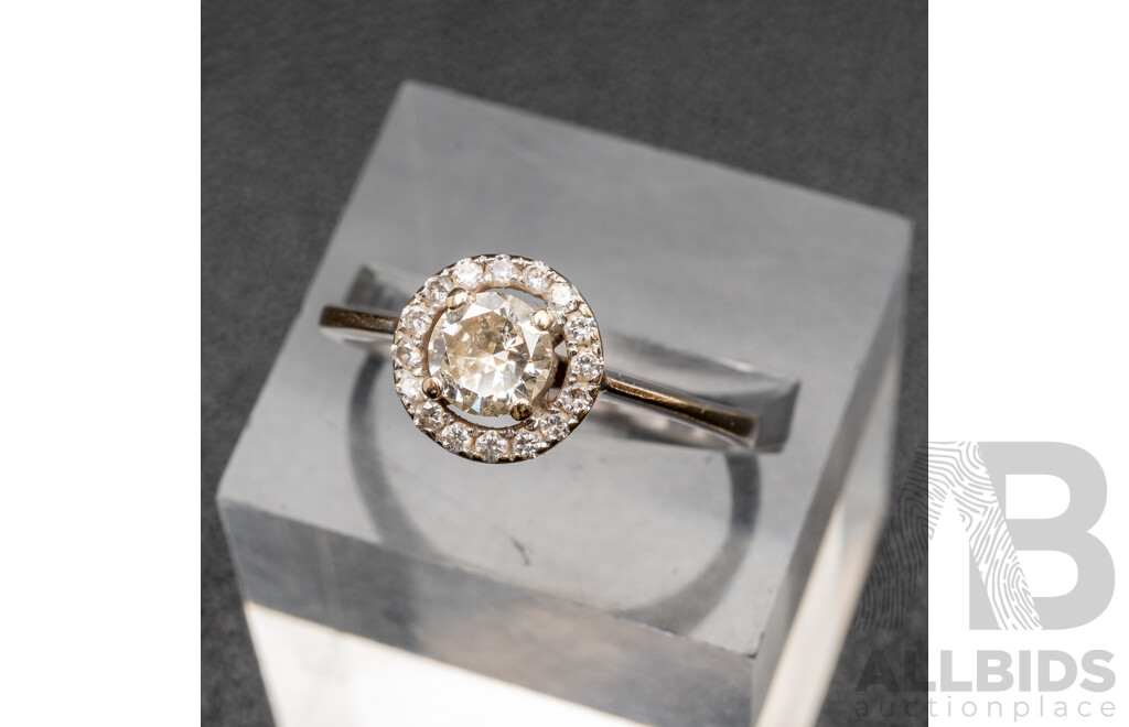 18ct Diamond Halo Engagement Ring, TDW 0.75ct, Size O, 2.63 Grams
