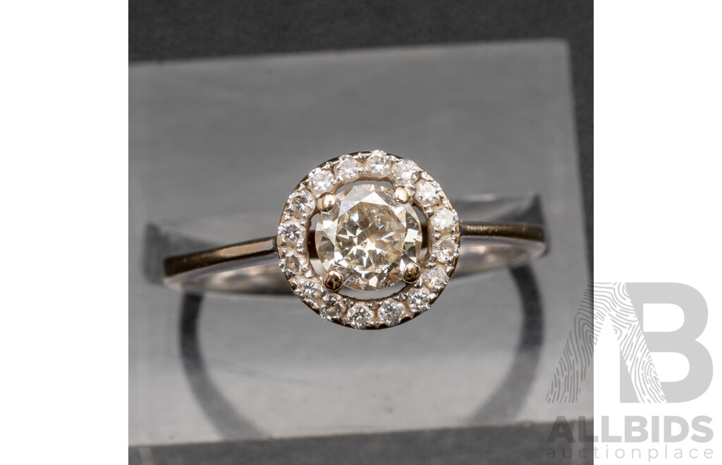 18ct Diamond Halo Engagement Ring, TDW 0.75ct, Size O, 2.63 Grams