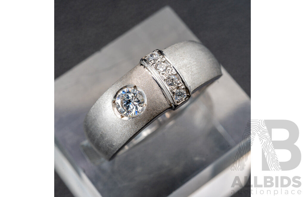 18ct White Gold Diamond Ring with Satin Finish Band, TDW 0.25ct, Size N, 4.44 Grams