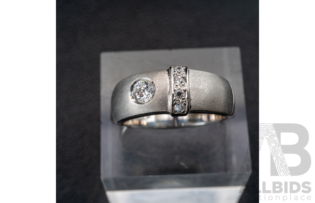 18ct White Gold Diamond Ring with Satin Finish Band, TDW 0.25ct, Size N, 4.44 Grams