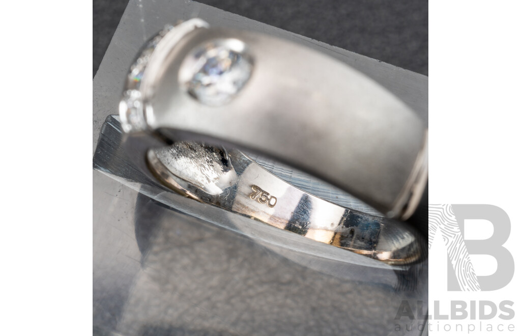 18ct White Gold Diamond Ring with Satin Finish Band, TDW 0.25ct, Size N, 4.44 Grams