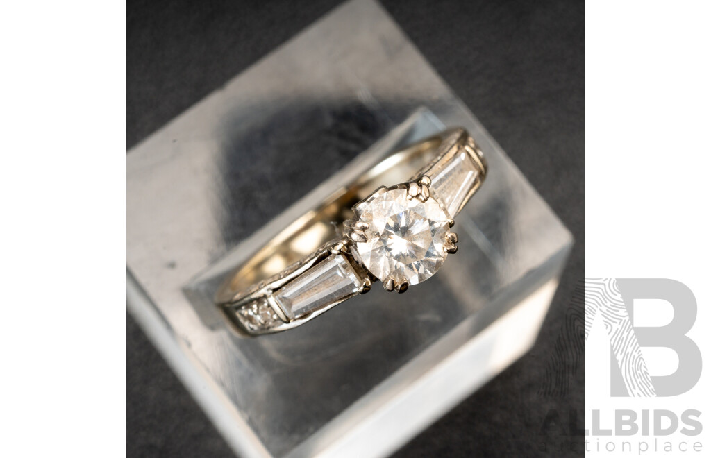 14ct White Gold Diamond Engagement Ring, TDW1.35ct, Size K, 3.41 Grams