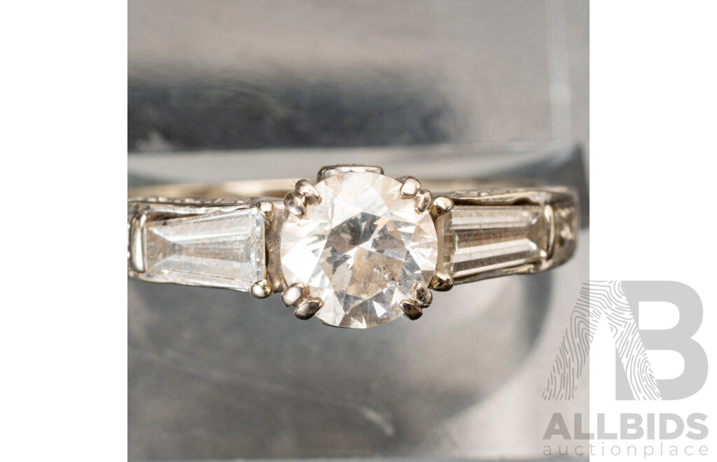 14ct White Gold Diamond Engagement Ring, TDW1.35ct, Size K, 3.41 Grams