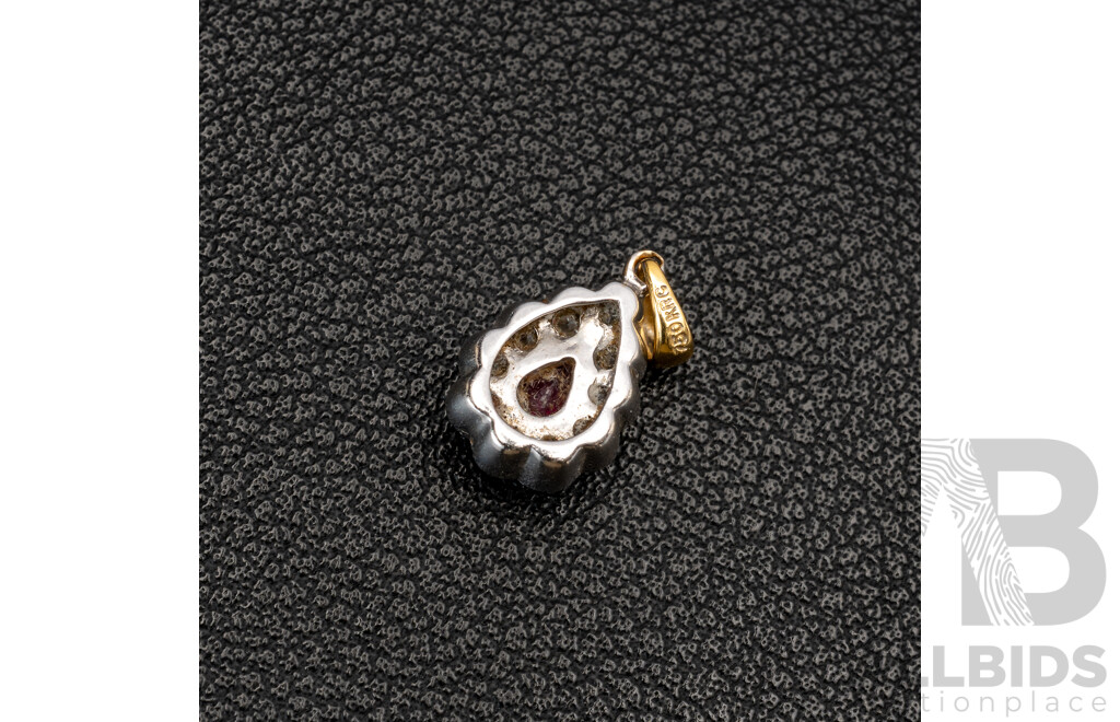18ct Natural Ruby & Diamond Drop Pendant, S0.57ct/TDW0.30ct, 18mm, 1.55 Grams