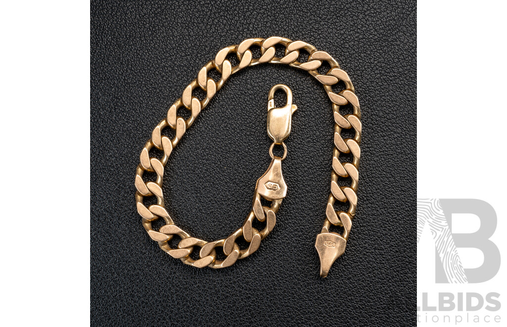 9ct Flat Curb Link Bracelet, 20cm, 20.53 Grams
