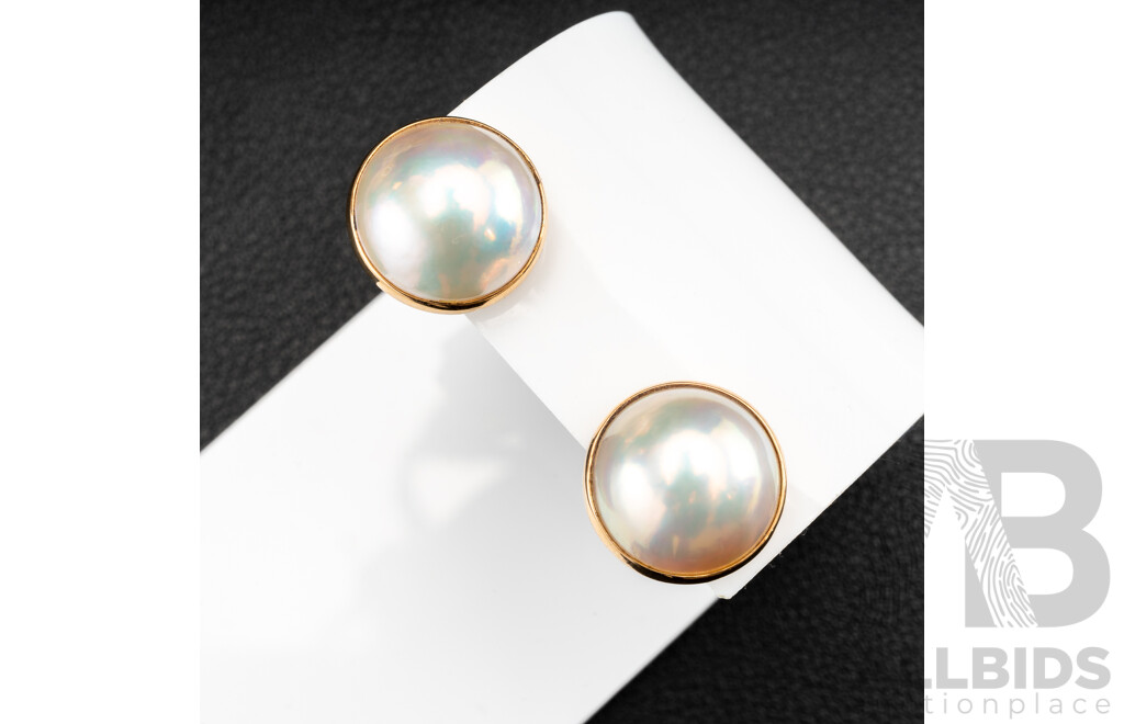 9ct Mabe Pearl Clip on Earrings, 15mm, 7.12 Grams